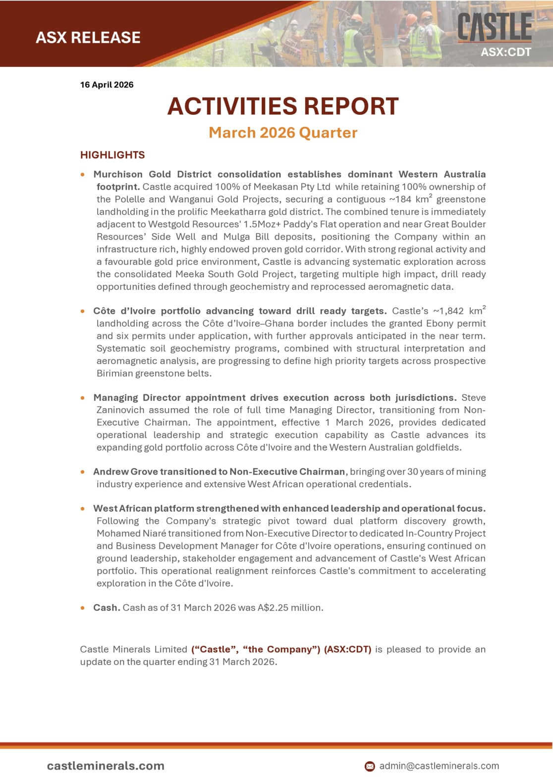 Quarterly Activities/Appendix 5B Cash Flow Report